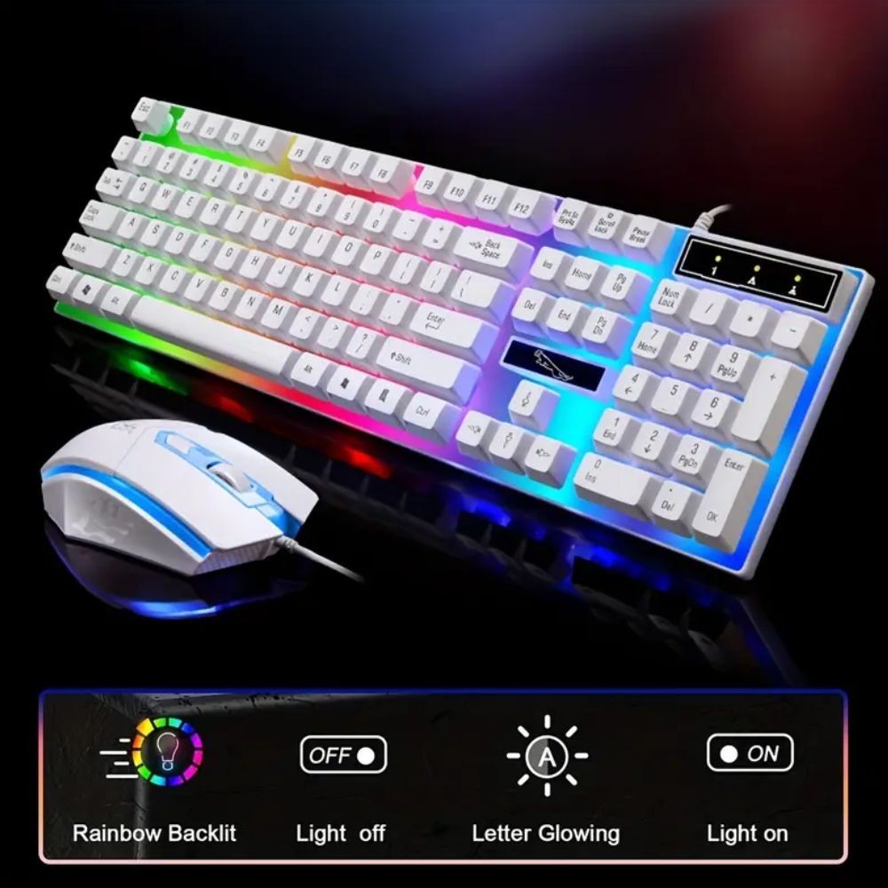 Gaming Keyboard Mouse Set Rainbow LED Wired USB For PC Laptop PS4 One 360UK