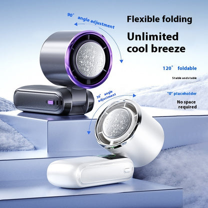 New Ice Pack High-Speed Handheld Electric Fan Speed Adjustable Folding Mini Fan Portable Outdoor Hanging Neck Small Fan