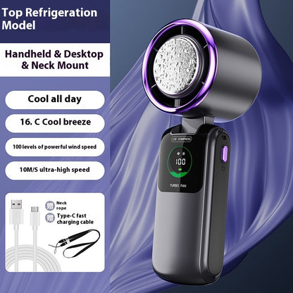 New Ice Pack High-Speed Handheld Electric Fan Speed Adjustable Folding Mini Fan Portable Outdoor Hanging Neck Small Fan