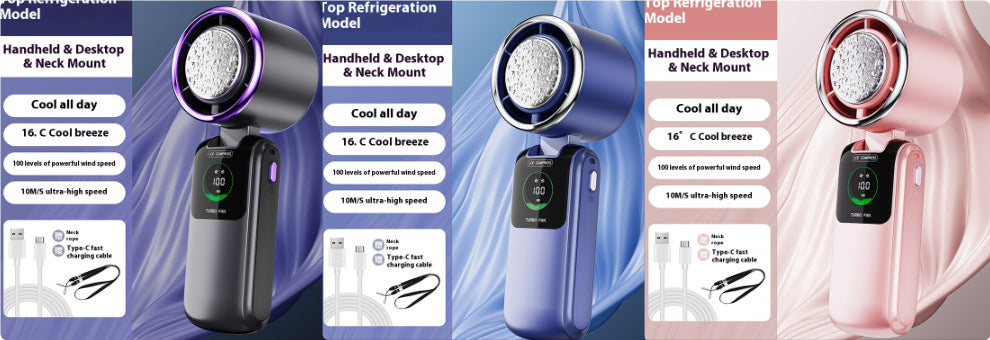New Ice Pack High-Speed Handheld Electric Fan Speed Adjustable Folding Mini Fan Portable Outdoor Hanging Neck Small Fan